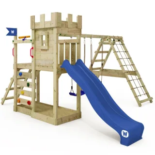Wickey Spielturm GateFlyer mit Rutsche, Doppelschaukel & Sandkasten - Kletterturm aus Massivholz für Gartenabenteuer - Langlebig & Sicher - Wickey