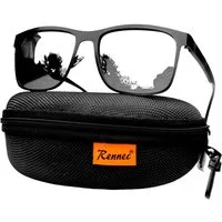 LUXXADA Sonnenbrille (Metall Sonnenbrille Herren Edelstahl Rechteckig Modern) Polarisierte Gläser Verspiegelt in Blau Orange Silber