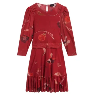 Ted Baker Mini-skaterkleid Aus Rotem Mesh Mit Gerafften Schultern