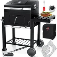 KESSER Holzkohlegrill Grillwagen BBQ Smoker XL Holzkohlegrill mit Deckel, Rädern, Edelstahl-Griff, Thermometer, Grillrost, Standgrill, Kohlegrillwagen