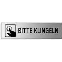 OFFORM DESIGN Hinweisschild Bitte klingeln 15x4 cm Aluminium Edelstahloptik