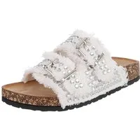 Ital-Design Bequeme Sandalen mit Schnallen und Glitzerdetails für Damen Pantolette (91409531) Flach Pantoletten in Weiß