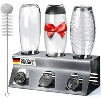 Loco Bird Flaschenhalter für SodaStream aus Edelstahl mit Kantenschutz, (Für, 3-St., Flaschen mit Flaschenbürste und Abtropfmatte), für Soda Stream Crystal, Easy, Fuse, Emil Flaschen