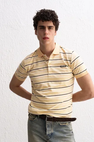 Gestreiftes Polo-Kragen-Knopf-T-Shirt