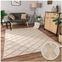 Paco Home Teppich Utrecht 642, rechteckig, Höhe: 4 mm, Kurzflor, Uni Farben, 3D-Design, Rauten Muster, Hoch-Tief Effekt