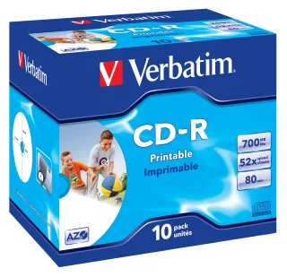 Verbatim 10 x CD-R | 43325 | 700 MB (80 Min) 52x - mit Tintenstrahldrucker bedruckbare Oberfläche
