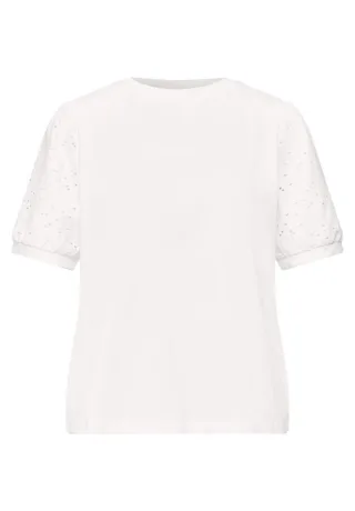 Street One - Kurzarm T-Shirt mit Ärmeln aus Lochspitze weiß - Gr. - 42