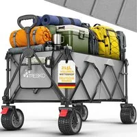 TRESKO Bollerwagen TRESKO® GV-215 Faltbarer Bollerwagen Handwagen (Faltbarer Strandwagen Extra Breite All-Terrain-Räder, Transportwagen mit Tragetasche), faltbar 215L mit Bremse Handwagen klappbar 150kg inkl. Vollgummireifen