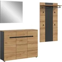 Home affaire Garderoben-Set REHAT, TOPSELLER!, 3-teilig, Breite 215 cm, individuell erweiterbar, (Set, 3-St., bestehend aus: Kommode, Spiegel und Garderobenpaneel), Garderobenkombination, Kombination, Set, Flurgarderobe, Diele