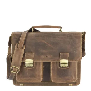Aktentasche Leder 3 Hauptfächer antikbraun 39x31cm A4 | Greenburry Vintage Business Tasche für Herren. Robuste Collegetasche und Lehrertasche.