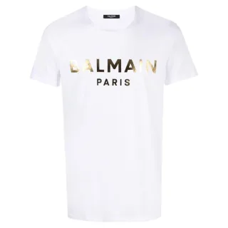 Balmain Paris - Weißes T-shirt Mit Goldfolienlogo