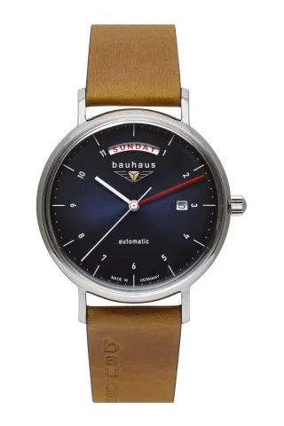 Bauhaus Herrenuhr Automatik mit Wochentagsanzeige und Lederarmband