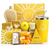 Wootoy Geschenkbox Geschenkset Geburtstagsgeschenke Pflege-Geschenkbox mit Sonnenmotiv (mit isoliertem Trinkbecher Duftkerze Schlafmaske und Socken, 10 St., Stilvolles Design und hochwertige Zusammenstellung), Geschenk für Familie Partnerinnen Freund