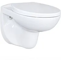 Belvit Tiefspül-WC EGWWC01, Spülrandloses Wand-WC mit Softclose-Deckel, aus Keramik, weiß, 35×37×55 cm (B/H/T), Hänge-WC mit ovaler Form, zeitloses Design