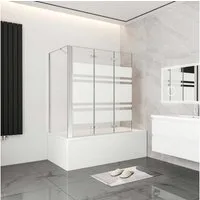 duschspa Badewannenaufsatz 140cm Faltwand mit Seitenwand Duschabtrennung Milchglas Streifen, Sicherheitsglas, (Set), Nano Glas
