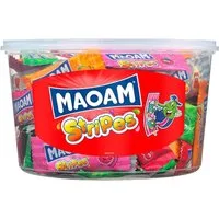 HARIBO Süßigkeit, Maoam Kaubonbon bunte Mini Stripes in der Runddose 100 Stück 700g