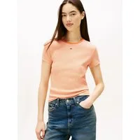 Tommy Jeans Kurzarmshirt TJW ESSENTIAL RIB SHORT SLEEVE EXT Baumwollmischung in gerippter Struktur, Slim Fit