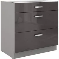 Küchen-Preisbombe Auszugsunterschrank 80 cm Küche Bianca Grey Grau Hochglanz Unterschrank mit Schubladen