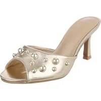 Ital-Design Damen Pantoletten Pumps mit Nieten und Stilettoabsatz Pantolette (91742666) Pfennig-/Stilettoabsatz Sandalen & Sandaletten in Gold