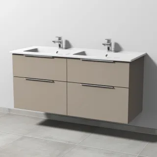 Sanipa 3way Keramik-Set Venticello Keramik-Doppelwaschtisch und Unterbau mit 4 Auszügen, Sandgrau-Ma UF32867