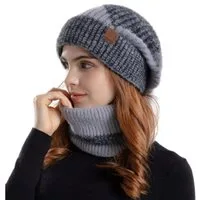 Blusmart Mütze & Schal Damen-Wintermütze mit Nackenband, 2-teilig (Warm und winddicht, Gehörschutz) Passend zu vielen Winteroutfits
