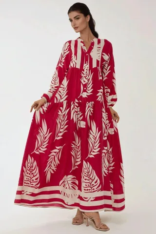 Bedrucktes Maxi-Kleid aus Viskose mit langen Ärmeln