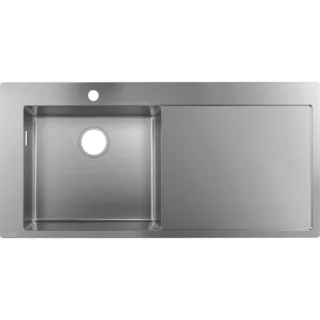 hansgrohe 450 Einbauspüle 43331800 1025 x 490 mm, 1 Hauptbecken links, Abtropffläche rechts, Edelstahl