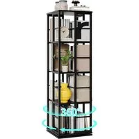 GarveeMore Bücherregal drehbar mit 4 Ebenen,360°-Display,40x40x137.5cm, freistehendes Standregal für Wohnzimmer,Schlafzimmer,Arbeitszimmer