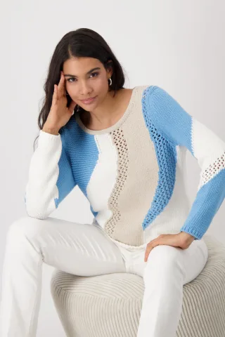 monari - Strickpullover mit Intrasienmuster spring water - Gr. - 44