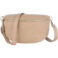 MIRROSI Bauchtasche mit GOLDENER Reißverschluss Damen, Echtleder, MADE IN ITALY, (Umhängetasche, Schultertasche auch Leder für jeden Anlass (1 Tasche & 1 Ledergurt), 3 Größen auswählbar, Brusttasche), Crossbody Bag, Gold, verstellbare Schulterriemen