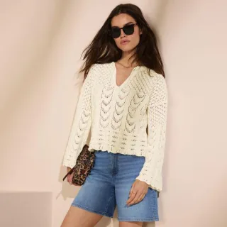 Baumwollpullover mit Ajourmuster für Damen, Damen, size: regular, Elfenbein, Baumwoll-Mischung/Polyester-Mischung, by Lands' End
