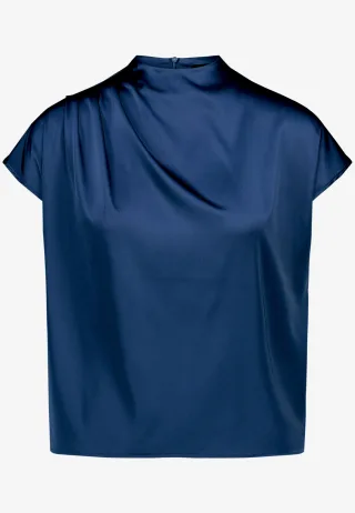 zero - Satinbluse kurzarm mit Stehkragen sargasso sea - Gr. - 34