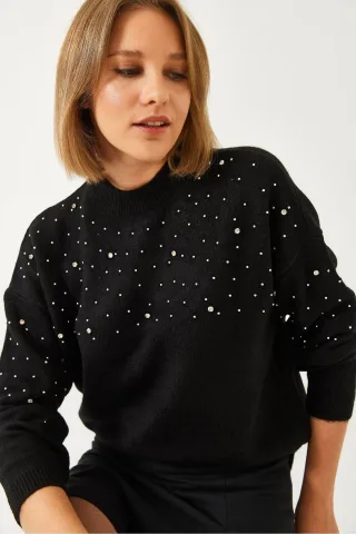 Strukturiertes Besticktes Rundhals-Pullover