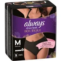 always Inkontinenz-Pants Discreet Boutique Schwarz, 6, 9-St., Gr. M, Saugstärke 6, starke Blasenschwäche