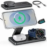 GreenHec 3in1 Ladestation für Samsung S26 S25 S24 S23, Magnetisch, Induktiv Wireless Charger (Spar-Set, Wireless Charging Pad, Watch Charger, MagSafe kompatibel, Induktions-Ladegerät, Ultra, 15w)