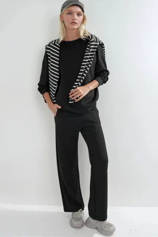 Modal Touch Rundhalsausschnitt Sweatshirt und Weite Hosen Zweiteiliges Set