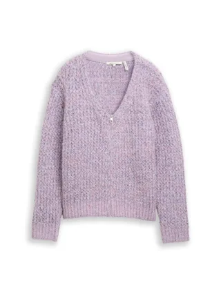 Denim Tom Tailor - Relaxed Fit Cardigan mit Wollanteil lilac multicolor melange - Gr. - XS