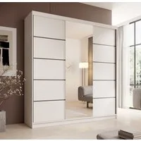 MOEBLO Schiebetürenschrank Lumis 200 (Moderner Kleiderschrank mit Spiegel für Schlafzimmer und Ankleidezimmer, 3 Schiebetüren, 11 Einlegeböden, stabile Kleiderstange, Schwebetürenschrank Schrank Garderobe Schiebtüren Schlafzimmer, Wohnzimmerschrank m