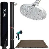 CCLIFE Gartendusche Solardusche 35L 40L 60L mit WPC-Bodenplatte und Handbrause