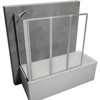 Schulte Badewannenfaltwand Smart 129 x 121 cm, Sicherheitsglas, mit Festelement Klar Alu-Natur Klebe-Montage