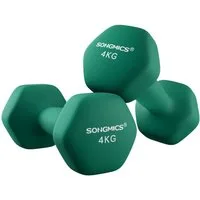 SONGMICS Kurzhantel Hanteln, 5 Gewichtsklasse, (2er Set Neopren-Beschichtung, Hantelset, Kurzhanteln, Hexagon), 2 x 4 kg, Krafttraining, Workout, Fitnesstraining, für Zuhause