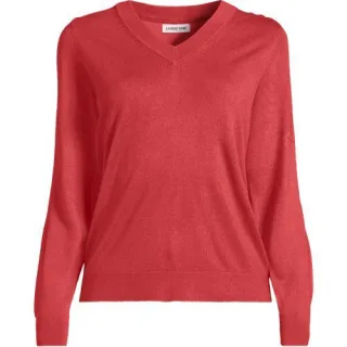CashTouch Pullover mit V-Ausschnitt, Damen,  Weiß, Polyacryl, by Lands' End