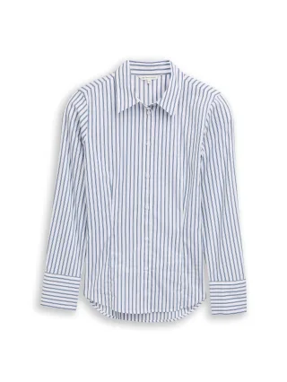 Tom Tailor - Fitted Popeline Hemdbluse white blue poplin stripe - Gr. - 46