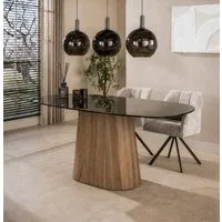 LEVEN Lifestyle Esstisch Esszimmertisch MONARI mit ovaler Glasplatte Rauchglas braun, Tischplatte auch hochwertigem braunen Sicherheitsglas