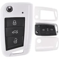 mt-key Schlüsseltasche Autoschlüssel Hardcover Schutzhülle Weiß, VW Golf 7 Polo Seat Leon Skoda Superb Octavia Klappschlüssel