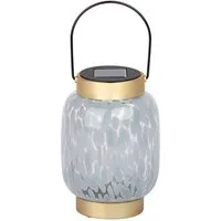 Dehner LED Solarleuchte Lea, warmweißes Licht, Ø 12 cm, Höhe 17 cm, IP44, Glas / Metall, Warmweiß, trendige Gartenleuchte mit Dämmerungssensor, Leuchtdauer 6 Stunden