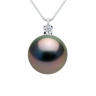 Halskette Schmuck Diamanten 0,03 cts – Echte Tahiti-Zuchtperle rund 9–10 mm