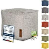 Green Bean Pouf Cube Linen (Indoor Sitzhocker Sitzkissen Fußhocker Relax-Sessel, Made in Germany), die ideale Ergänzung zum Sitzsack