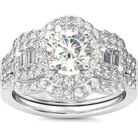 Jumpeak Diamantring Verlobungsringe,Luxuriöser Klassiker,3-teiliges Set,Brautset,Weißgold, 1,2ct stapelbarer Runder Diamantring,E,VS2,3EX,14K Gold,Ring mit Stein