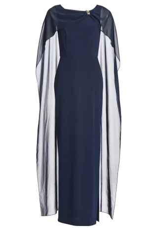 SWING - Abendkleid aus elastischem Crepe Jersey mit Chiffon Cape navy